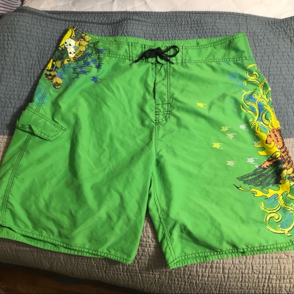 Green Ed Hardy lookalike Swimming Trunks